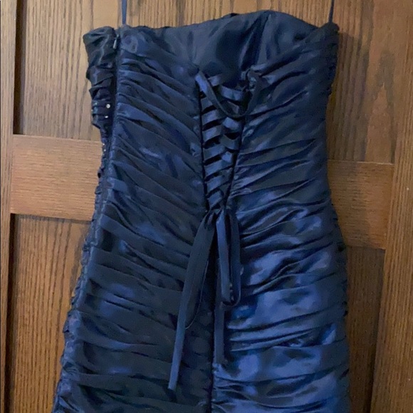 Strapless Navy Shimmery Homecoming Dress - Picture 4 of 6